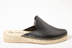 Black leather espadrille